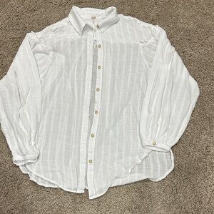 Free People Cream Textured Button-Up Shirt